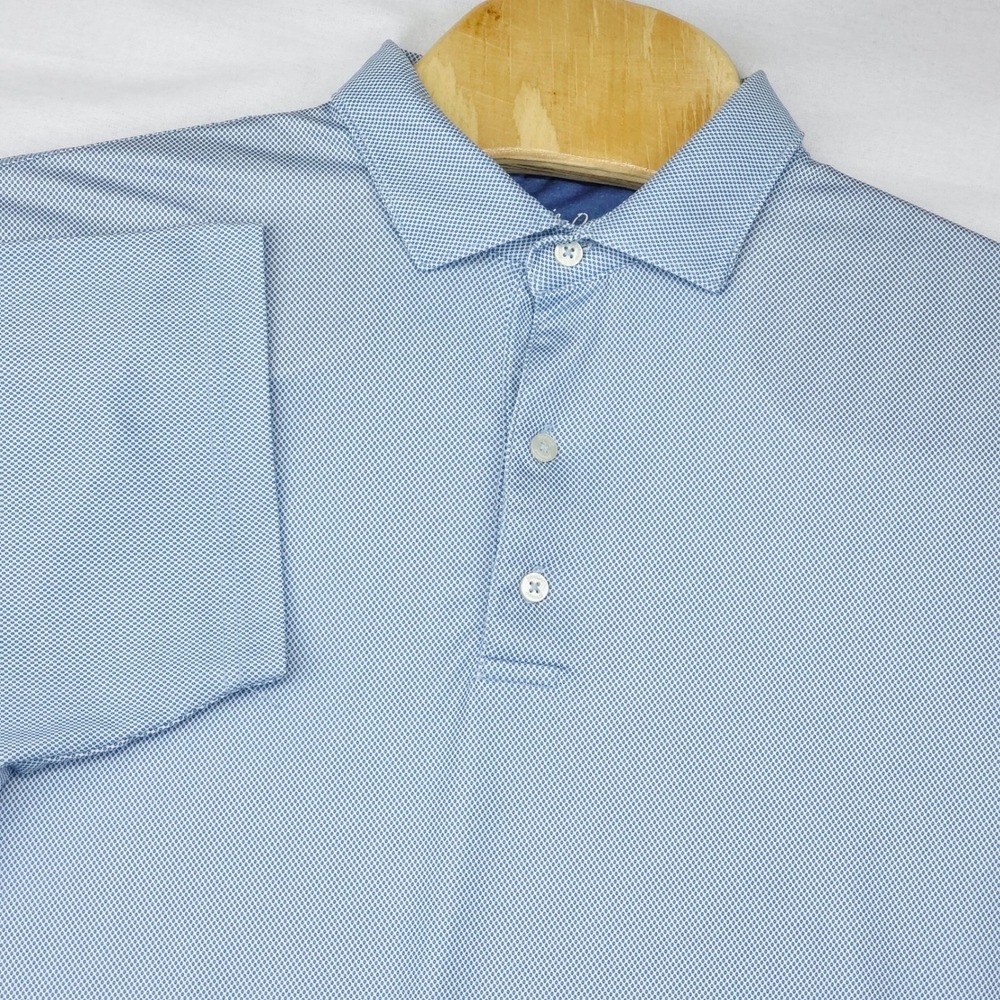 Johnnie-O Polo Shirt Men's L Blue Geometric Performance Stretch Short Sleeve